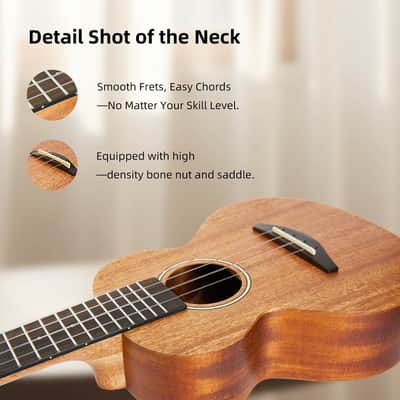 Solid Top Mahogany Concert Ukulele – Ukelele Beginner Kit Includes Quick Locking Ukulele Strap for Professional, Beginners image 2