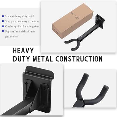 20 Pcs Guitar Hanger Wall Mount Guitar Hangers Hooks Holders with Slat Adapter 180° Adjustable Black Hook Stand Wall Mount for Acoustic Electric Bass image 3