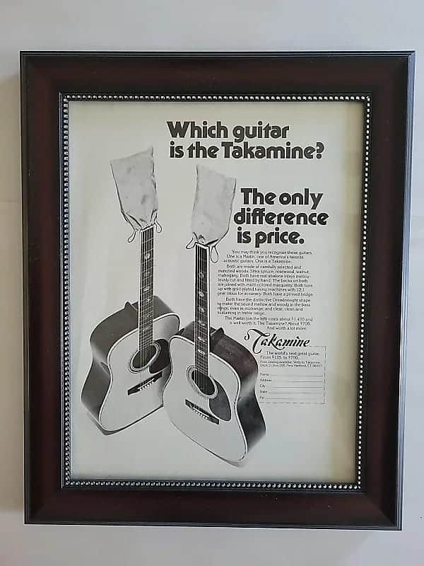 1976 Takamine Guitars promotional Ad Framed Takamine/Martin D-28 Comparison Original image 1