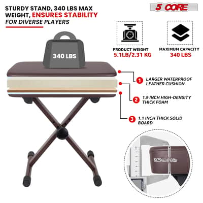 5 Core Keyboard Bench 3 Inch Padded Piano Stool Adjustable 20.5" Guitar Seat Heavy Duty Portable image 6