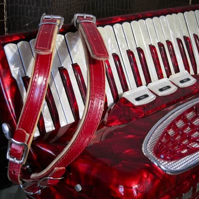 Vintage 1960s Silvio Soprani Accordion Model 8643 Full Size Red Mother Of Pearl with Original HSC image 2