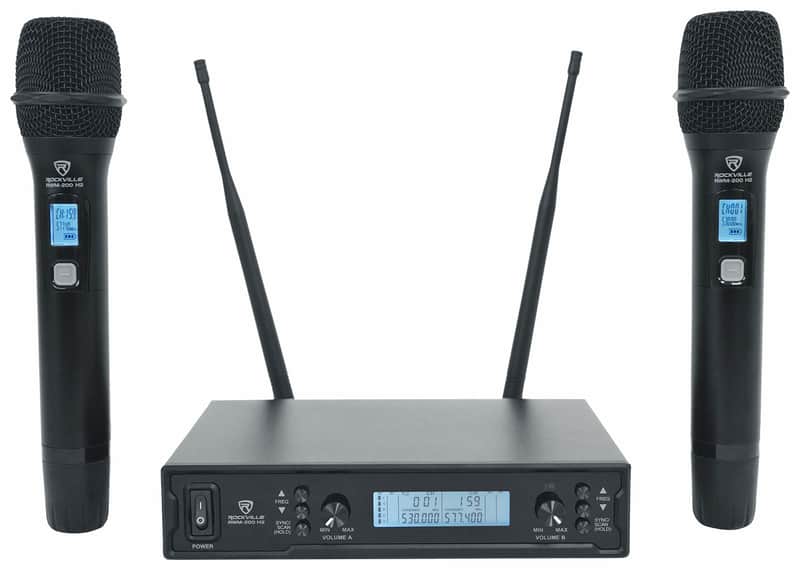 Rockville RWM-200 H2 Dual UHF 200 Chan Metal Handheld Wireless Microphone System image 1