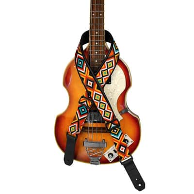 Strap for Guitar Ukrainian Nylon + Leather Ethnic Orange Colored image 4