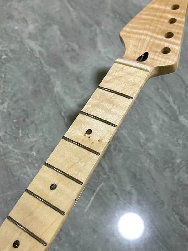 Left hand Stainless 22 Frets gloss flame maple electric guitar neck parts image 1