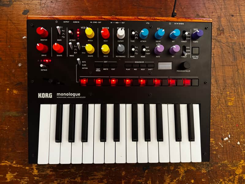 Title: Korg Monologue Black Monophonic Analog Synthesizer w/ DJTechTools Chroma Caps, Original Knobs & PSU image 1