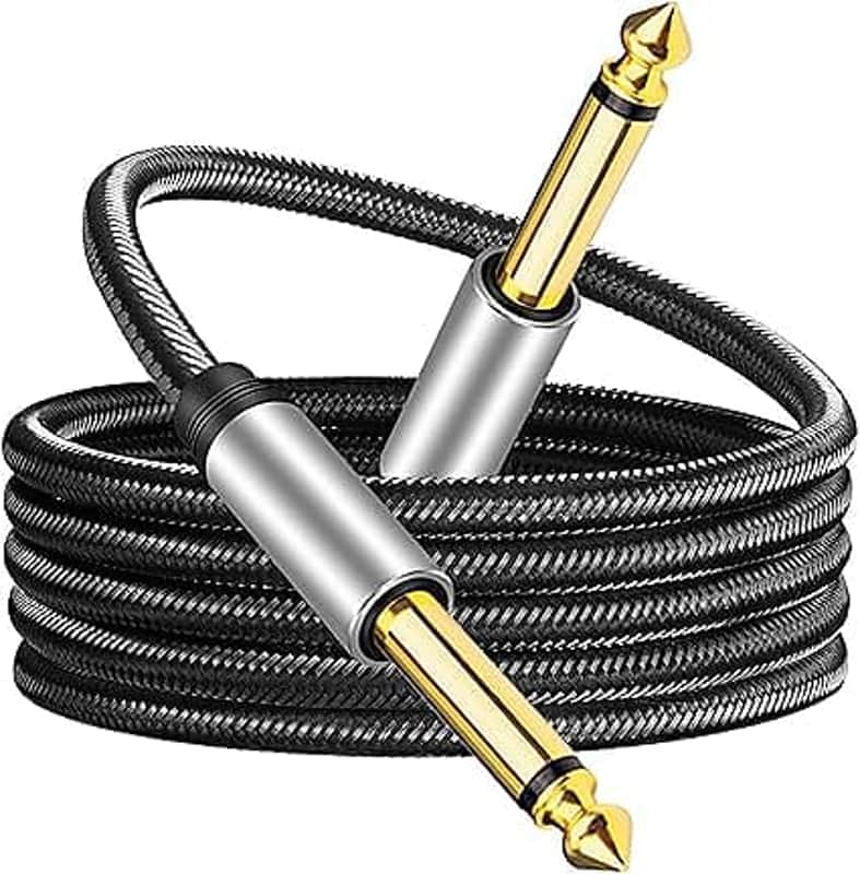 6.35mm Instrument Cable 12Ft,Silver Color Premium 6.35mm Mono Jack 1/4" TS Cable Unbalanced Guitar Patch Cords/Instrument Cable Male to Male with Zinc Alloy Housing and Nylon Braid(12Ft/4M) image 1