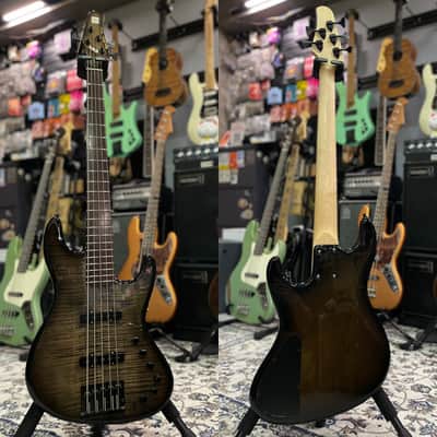 Miura Guitars USA MB-2 5st 5A Flame Maple / Ash / Dark roasted flame maple Fertboard 5 strings Hi-end Jazz Bass guitar image 1
