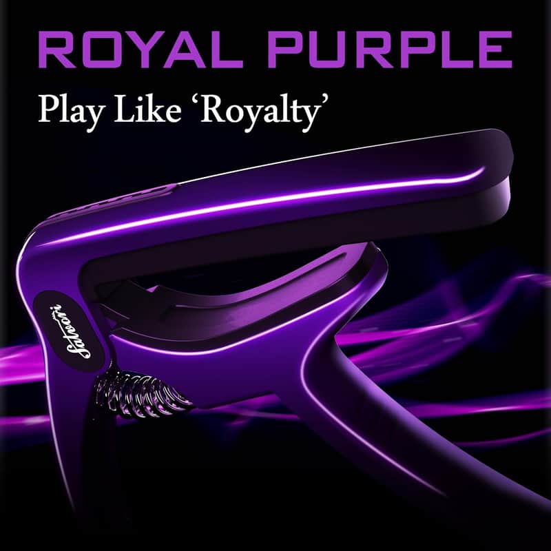 Exclusive Gradient ‘Royal Silk’ Purple Heavy-Duty Guitar Capo for Acoustic/Electric Guitar with 4 Picks, Guitar Clip/Guitar Clamp image 1