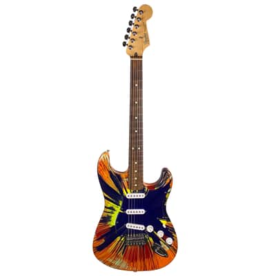 Fender FSR Splattercaster Standard Stratocaster 2003 Violet, Graffiti Yellow, Dakota Red, and Orange Drop over Surf Green W/HSC (Used) image 2