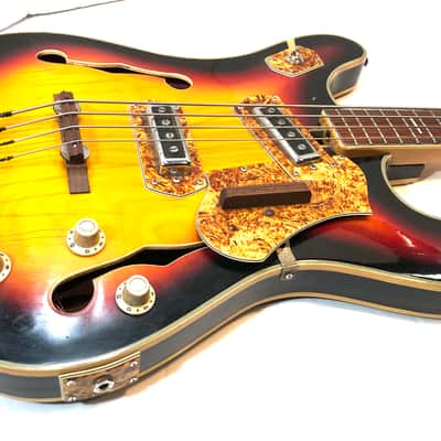 Royal Artist funky old vintage hollowbody bass guitar moserite influenced japanese bizarre Bruno 1960s Sunburst image 10