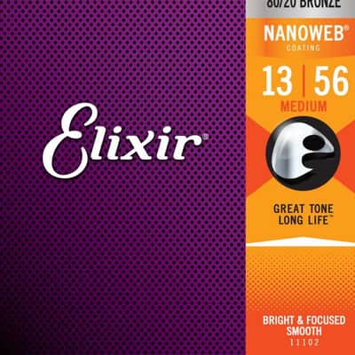 Elixir 11102 Nanoweb 80/20 Bronze Acoustic Guitar Strings - Custom Medium (13-56) image 1