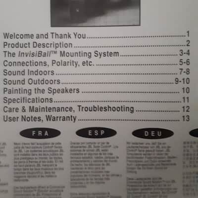 JBL Owners Manual for Control Speakers 1996 image 2