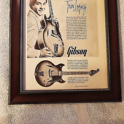 1964 Gibson Guitars Promo Ad Framed Trini Lopez With Prototype Reverse Headstock Trini Original