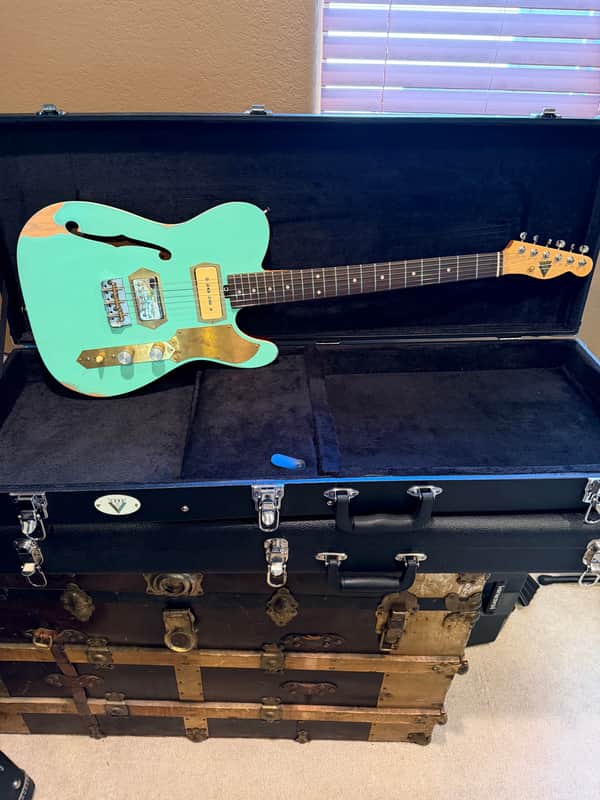 Lung semi hollow tele Custom Telecaster style 2025 - Surf green relic w/ OHSC image 1