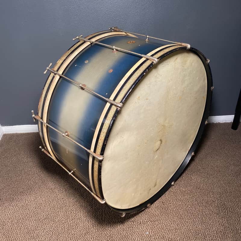 Early 1920s Ludwig  Marching Bass Drum 14x28 in Blue and Gold Duco image 1