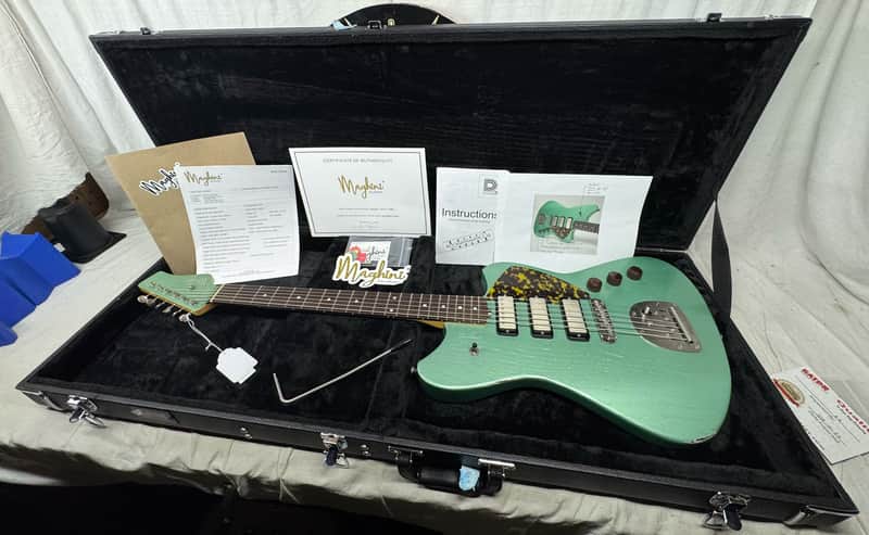 Maghini Guitars Skylark Baritone Guitar with COA + Gator Case 2023 - Lightly Aged Jade Metallic image 1