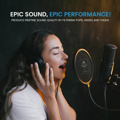 iDance Professional Microphone Pop Filter Shield, Wind Pop Screen with Flexible 360 Degree Gooseneck Clip Stabilizing Arm for Vocal Recording and Live Broadcasting image 2