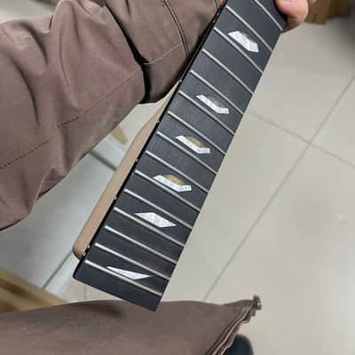 6 String Electric Guitar Neck, 24 Frets, Ebony Fretboard, Maple Neck, Black Headstock, Shark Fin/Triangle Inlay, Locking Nut Ready image 1