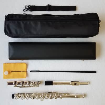 Immagine Professional 17 Open Hole Silver Plated Flute E Key B Foot with Case and Velvet Canvas Bag - 2