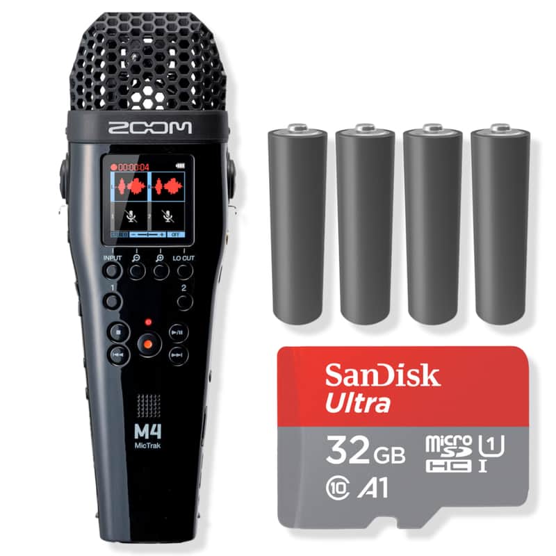 Zoom M4 MicTrak 4-channel 32-bit Recorder with Timecode Generator with 5x AA Batteries, SanDisk 32GB microSD Card and StreamEye Polishing Cloth image 1