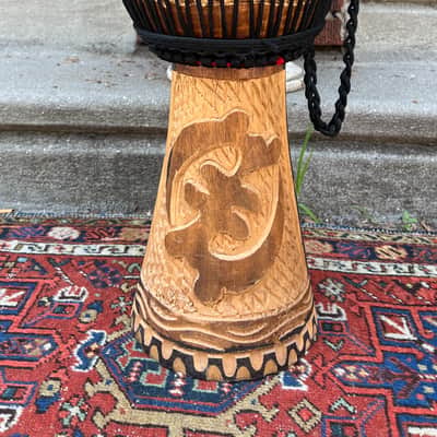 Vintage African Hand Carved Wood Djembe Hand Drum 22” image 2