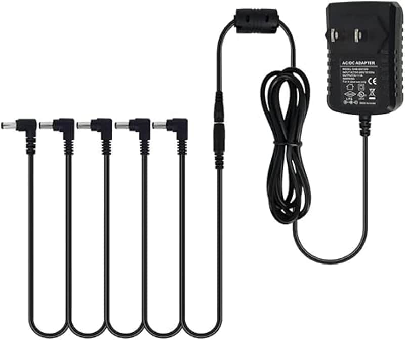DC 9V Guitar Pedal Power Supply AC Wall Charger Adapter 9V DC 1A 1000mA Tip Negative 5 Way Daisy Chain Pedal Cables for Most Guitar Effect Pedals image 1