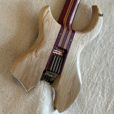 96 art Multiscale Headless 7 string Solidbody Guitar with Sophia Tremolo, Buckeye Burl, Ash, Purpleheart image 13