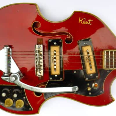 KENT  [Kawai/Teisco] 1967 Model 834  Violin-Shape HollowBody Cherry Red Stain - Original - Complete image 4