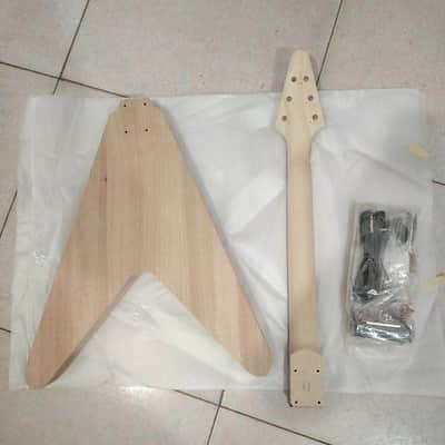 Unfinished Flying V Style Guitar Mahogany Wood Body, Rosewood Fingerboard Neck DIY Project Kit image 3