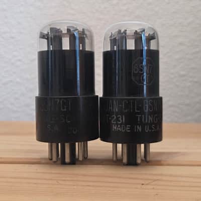 Pair JAN-CTL 6SN7GT VT-231 Tung-Sol Black Glass Round Plate Tubes – Military Spec – Tested Strong image 1