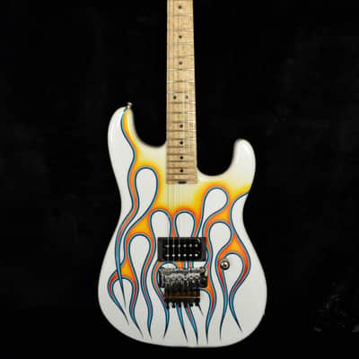 Wayne  Rock Legend 2017 White Custom Flame Graphics, w/Wayne Charvel Custom shop book. Video Demo image 1