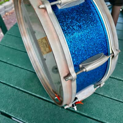 Gretsch 5”x 14” Snare Drum 4157 Repurposed 1960s - Blue Sparkle Wrap image 13