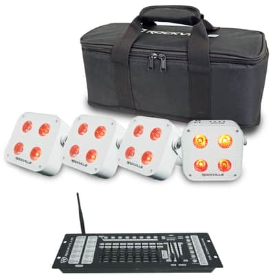 Rockville 4 PACK MINI RF4 V2 White DJ Wash Up Lights+App+Wireless DMX Controller image 1