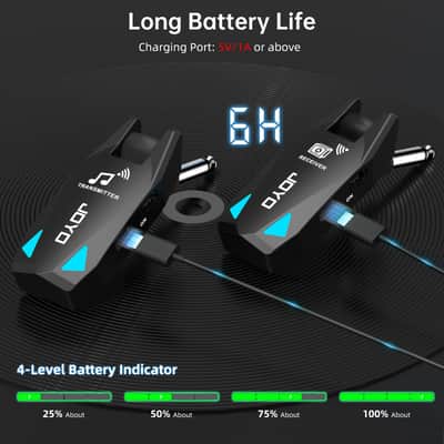 JOYO Wireless Guitar System UHF Transmitter Receiver 6 Channel <2ms Low Latency 150ft Long Range Rechargeable for Guitar Bass 6.35mm Mono Audio Cordless (JW-08) image 7
