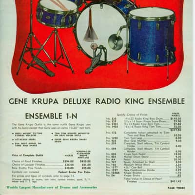 Slingerland Radio King Gene Krupa Deluxe 1958 White Marine Pearl image 9