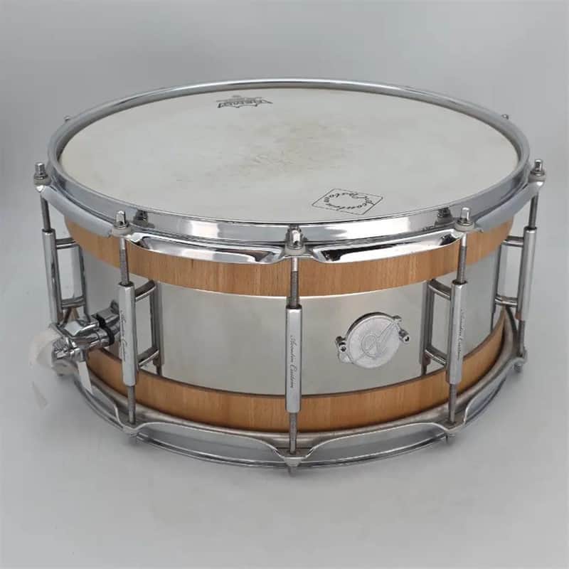 Used Acoutin Stave Beech/Stainless Snare Drum 6.5x14 - Good image 1