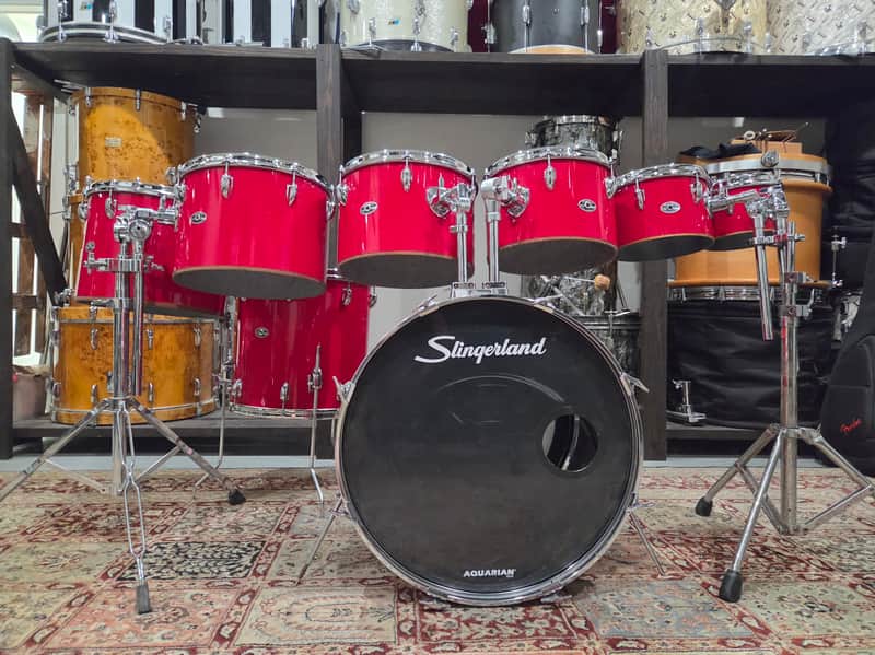 1980s Slingerland Spirit 4000 8 Piece Drum Shell Pack - Red Gloss 8/10/12/13/14/15/16/22 (C021-4)