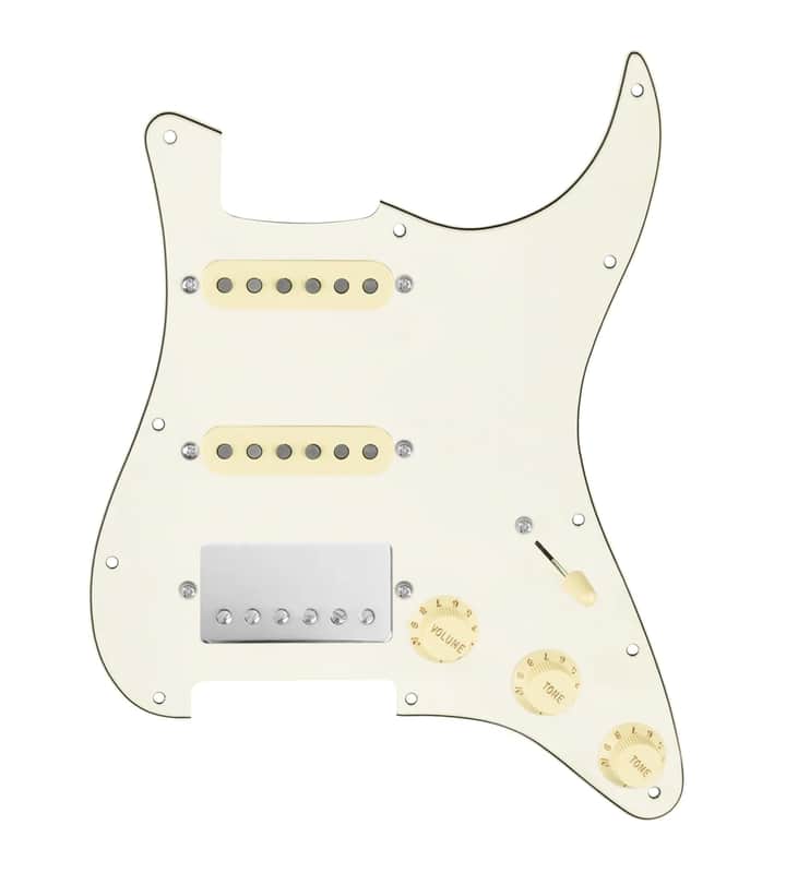 920D Custom HSS Loaded Pickguard For Strat With A Nickel Smoothie Humbucker, Aged White Texas Vintage Pickups, Aged White Knobs, and Parchment Pickguard image 1