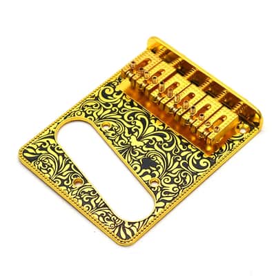 Gold Engraved Guitar Vintage Tele Style Bridge with Control Plate Panel image 2