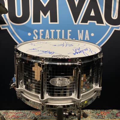 Eric Singer's KISS, David Frangioni Collection, Pearl 14x6.5" "Mirror Ball" Free Floater Snare Drum, Signed by all members of KISS! image 4