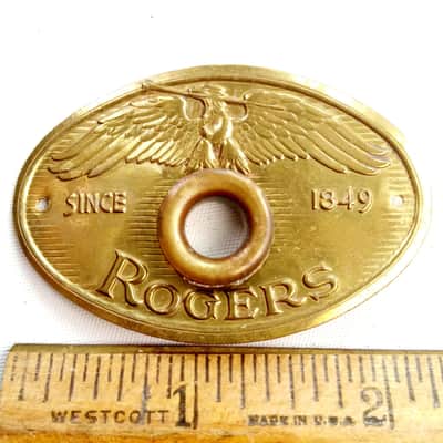 Rogers Eagle Badge Brass Snare/Bass/Tom Drum Tag 1954-8 Cleveland USA+OG Grommet image 1