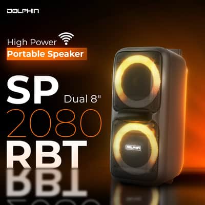 Dolphin SP-2080RBT Dual 8-Inch High Power Portable Bluetooth, Wireless Microphone, Deep Bass, LED Lights, USB/SD Card, Rechargeable Battery - Ideal for DJ, Outdoor & Indoor Events image 4