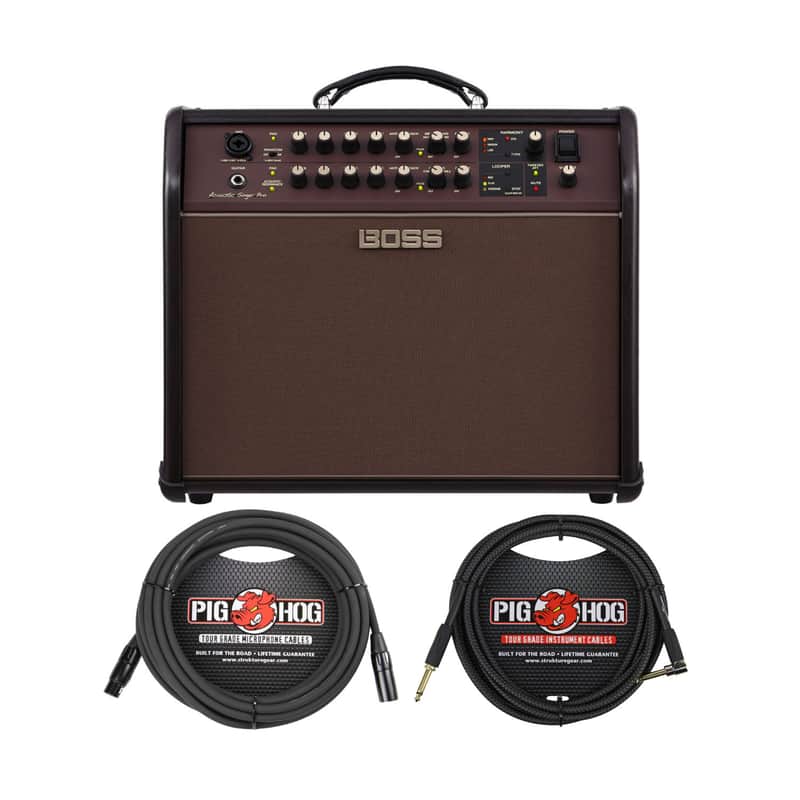 BOSS Acoustic Singer Pro 120-Watt Bi-Amp Amplifier with Cables Bundle image 1