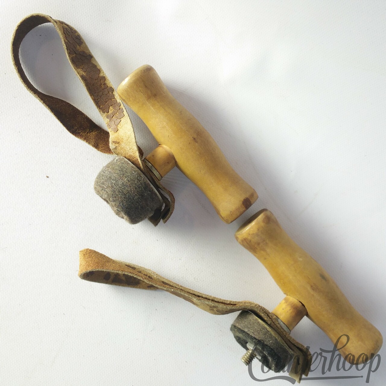 Ludwig Marching Band Cymbal Wood Handles+Felt+Leather Straps Vintage 50s-60s USA — main photograph