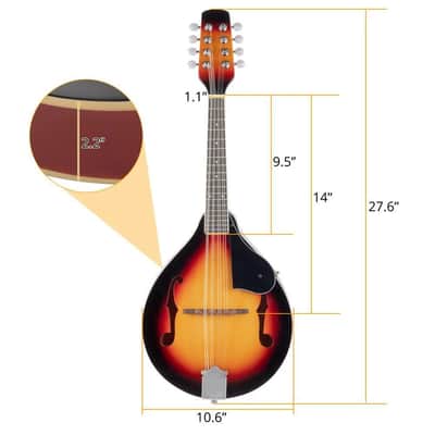 A-Style 8-String Mandolin Beginner Bundle – Sunset Finish with Gig Bag, Tuner, Strings, Picks, Strap & Cleaning Cloth image 4