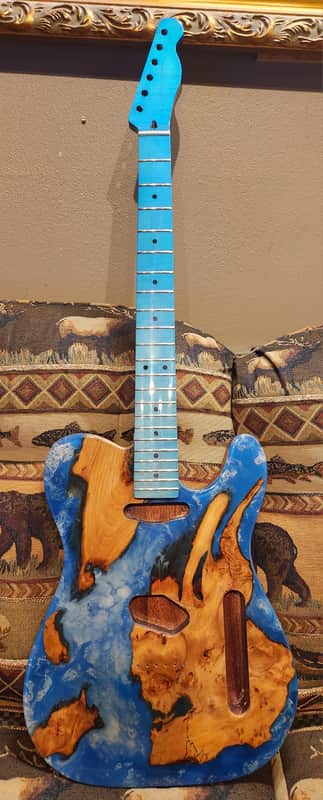 Telecaster Style Body and Neck Clear Resin on top of Redwood image 1