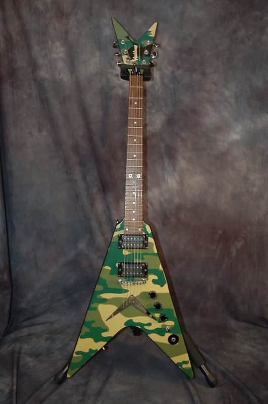 2004 Washburn Dime V, Dimebag Darrell Flying V, & Camo Gig Bag, in