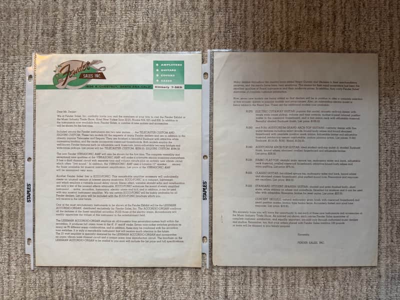 1959 Fender Dealer Letter Esquire Telecaster Custom Vibrasonic image 1