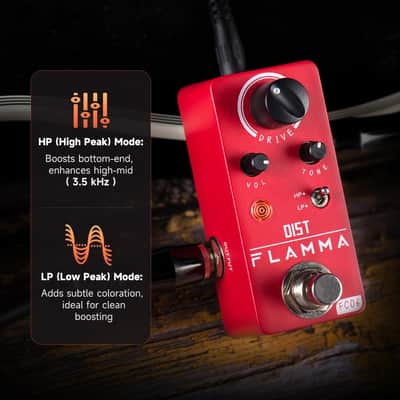 FLAMMA FC06 Distortion Guitar Pedal Electric Guitar Effects with 2 Modes: Boost & Drive (HP/LP), Mini Analog Guitar Pedal, True Bypass image 2
