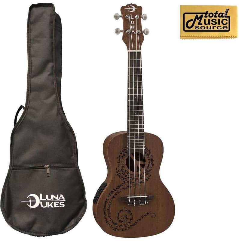 Luna Mahogany Series Maluhia Peace Acoustic-Electric Concert Ukulele W/Gigbag & PC, UKE MALU EL PC image 1